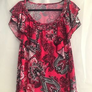 1X Pink Paisley tie-back blouse